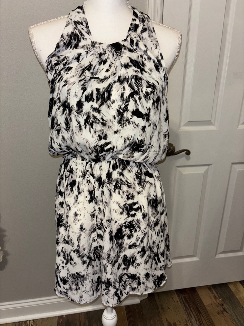 Express Black & White Abstract Halter Romper